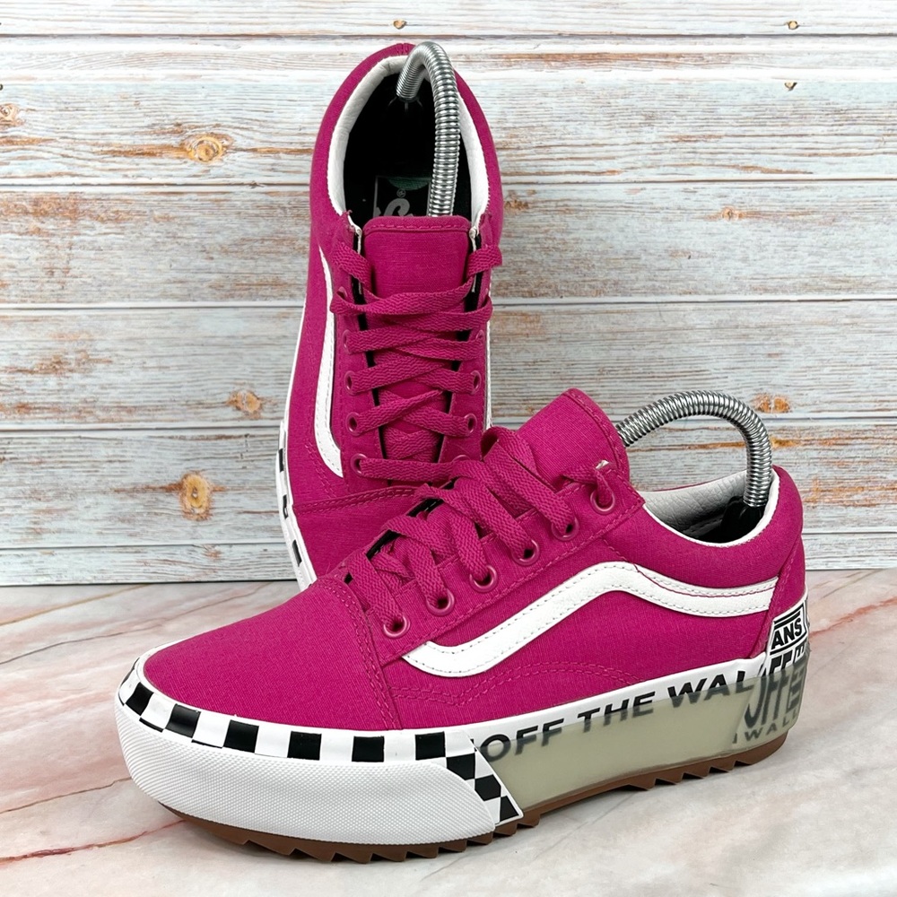 New Listing!! Vans Old Skool Stacked Platform Lace-Up Pink Sneakers Logo Soles